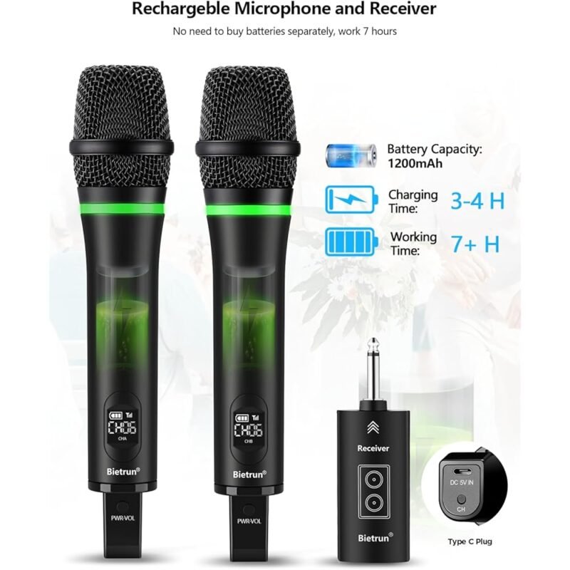 Bietrun Micrófono inalámbrico recargable para karaoke y eventos - Imagen 3