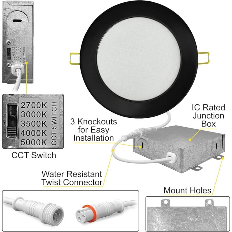 NUWATT Iluminación Empotrable LED Negra 6 Pulgadas Regulable 1050 Lúmenes - Imagen 3