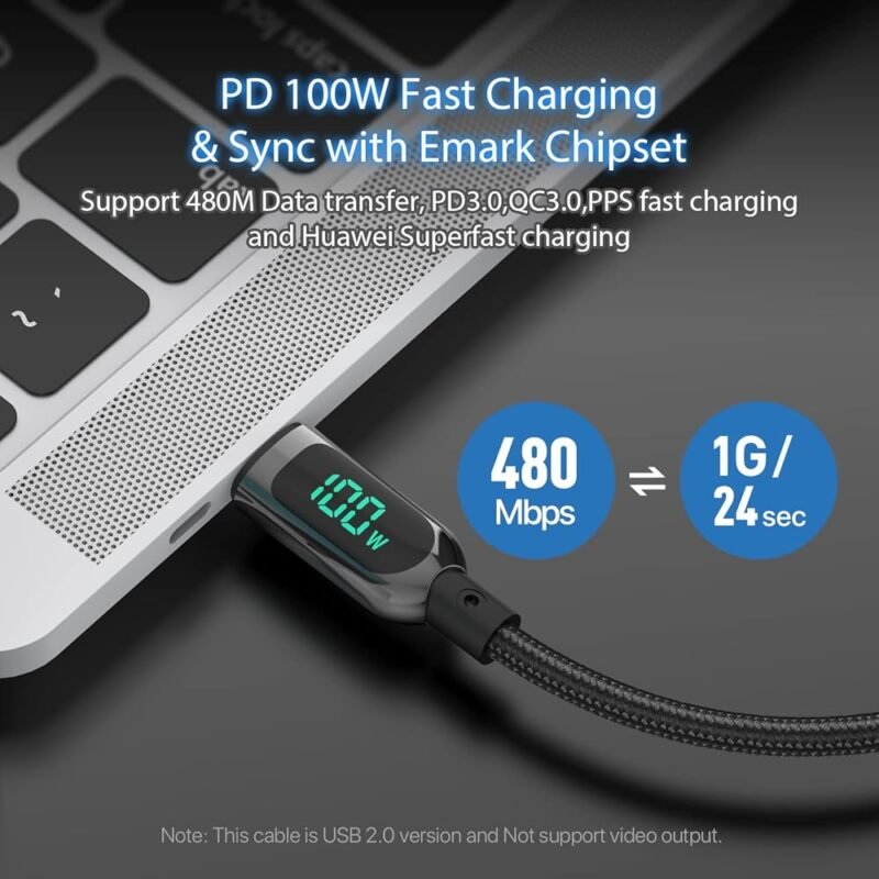 SOOPII Cable USB C a USB C 100 W 4 pies Carga Rápida con Pantalla LED - Imagen 4