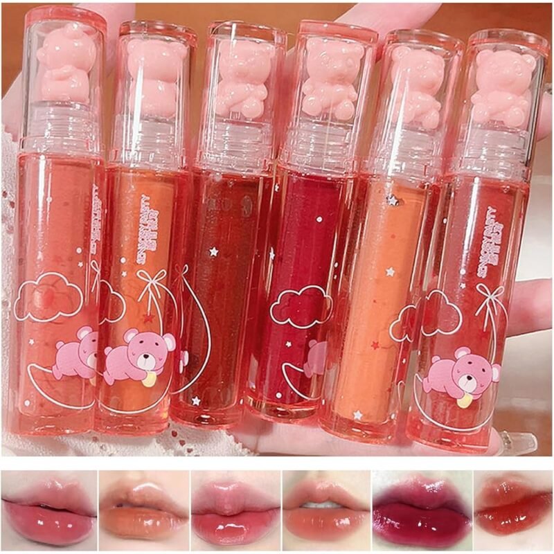 Yasovigi 6pcs Jelly Lip Gloss Bear Lip Stain Hidratante y Larga Duración