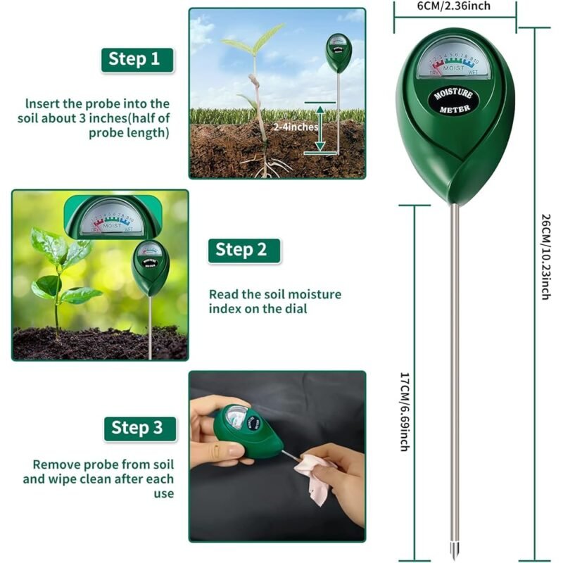 SZHLUX Medidor de Humedad de Suelo Sensor Higrómetro para Jardinería 10.23 Pulgadas Verde - Imagen 3