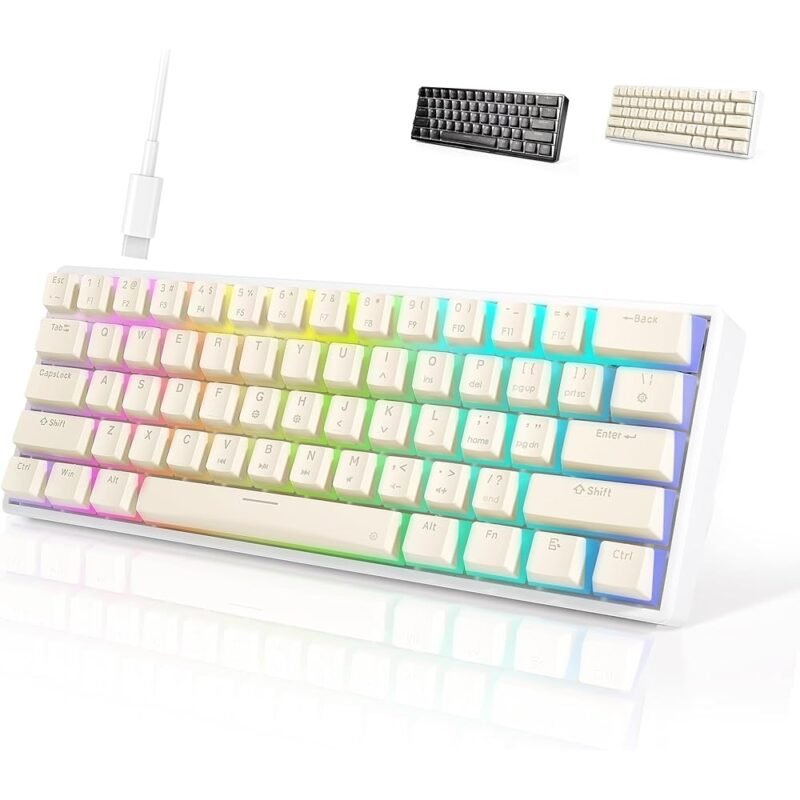 OUPARY Teclado Mecánico para Juegos RGB 60% Blanco Compacto