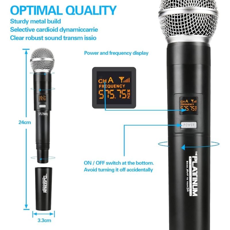 Sistema de micrófono inalámbrico UHF Platino para karaoke y eventos - Imagen 4