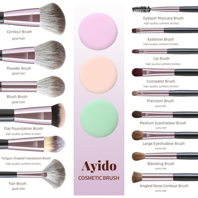 Ayido Brocha de Maquillaje 15 Piezas Conjunto Profesional para Ojos y Cara - Imagen 2