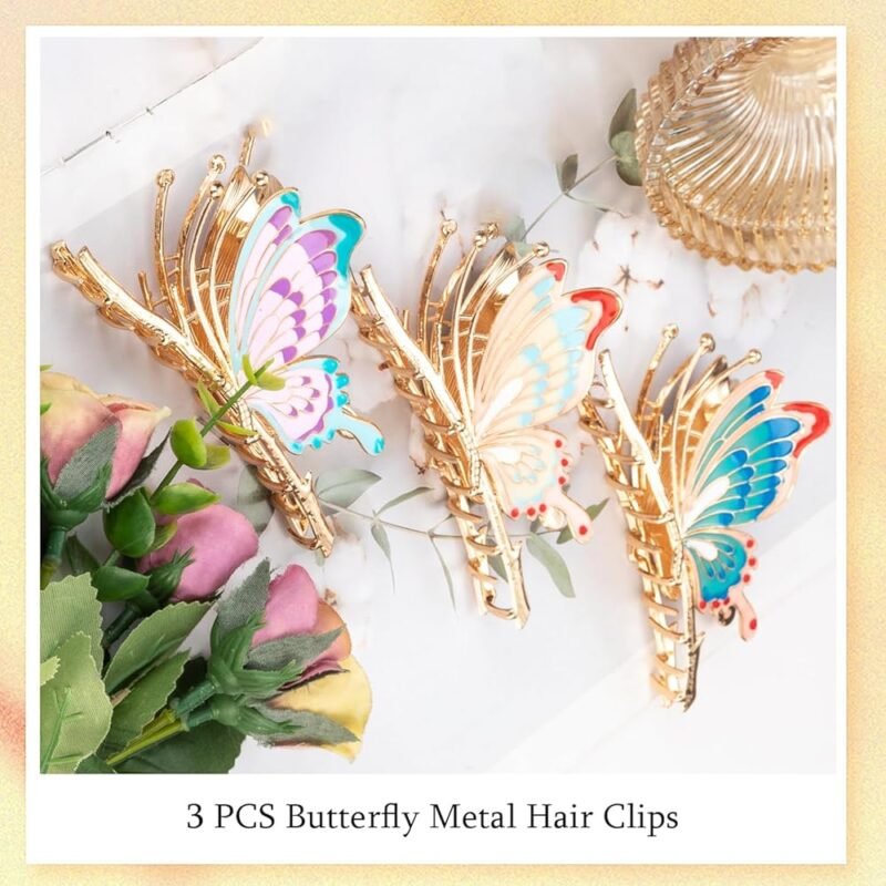 FDBJulyy Pinzas de metal de mariposa para el cabello 4 pulgadas 3 piezas - Imagen 3