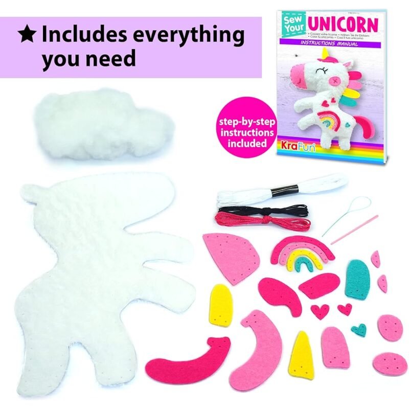 KRAFUN Kit de costura para principiantes Unicornio Manualidades para Niños - Imagen 2