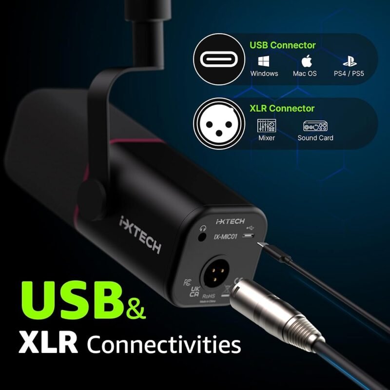 IXTECH Micrófono dinámico cardioide USB XLR para podcasting y grabación - Imagen 3