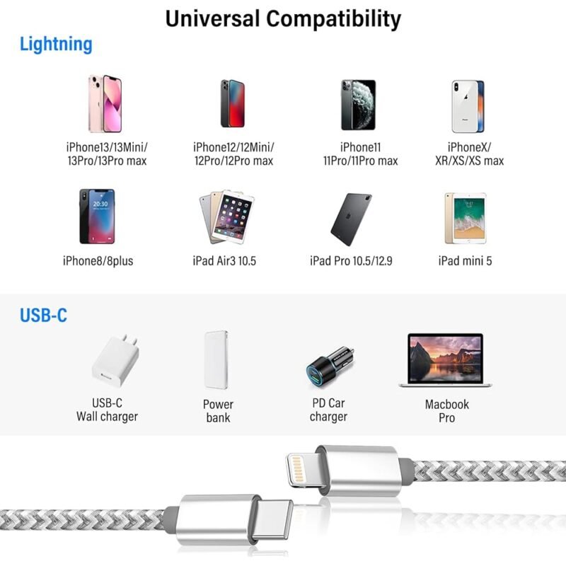 Cable USB C a Lightning MenoSupp 6 pies paquete de 3 unidades - Imagen 7