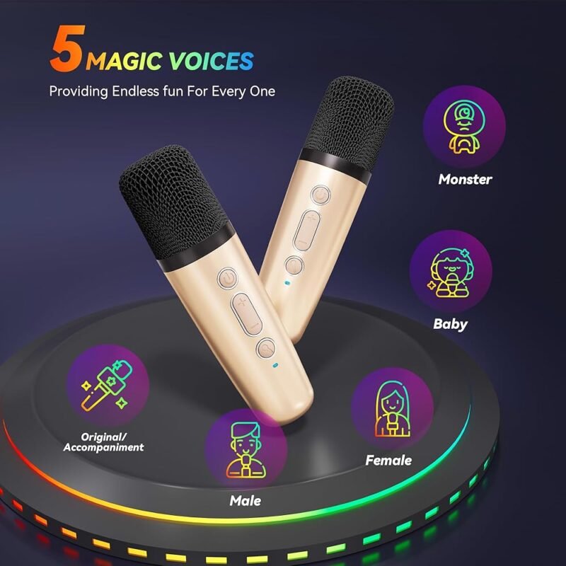 Peski Máquina de karaoke portátil Bluetooth con 2 micrófonos inalámbricos - Imagen 3