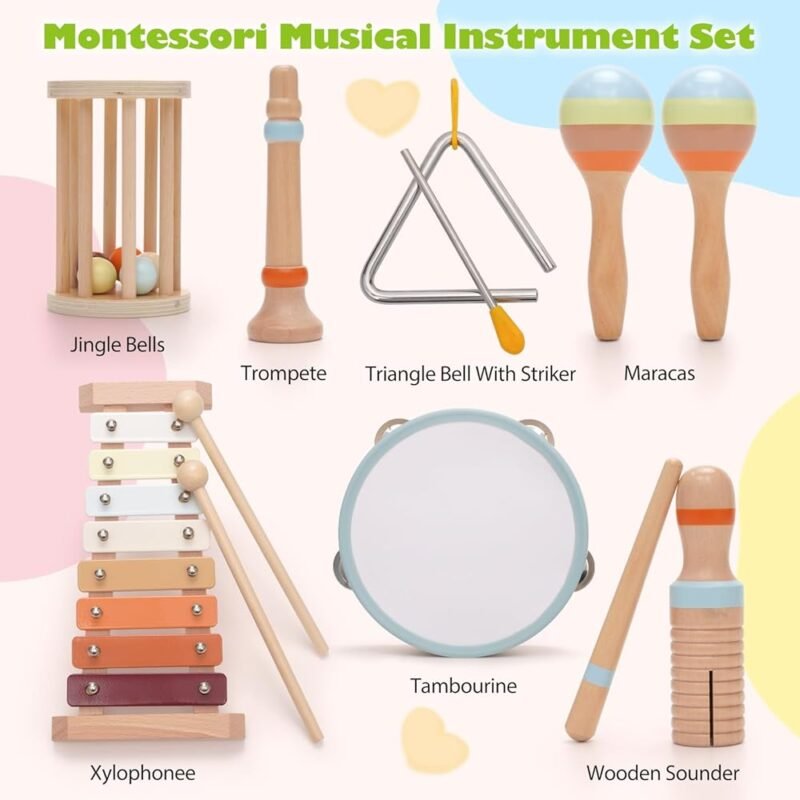 Instrumentos Musicales Montessori para Bebés Juego de Percusión de Madera - Imagen 2