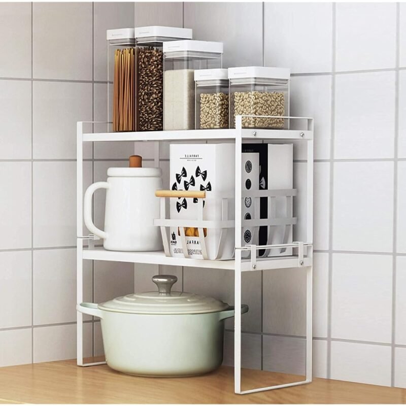 Paquete de 2 Estantes de Gabinete de Cocina Apilables en Metal Blanco - Imagen 7