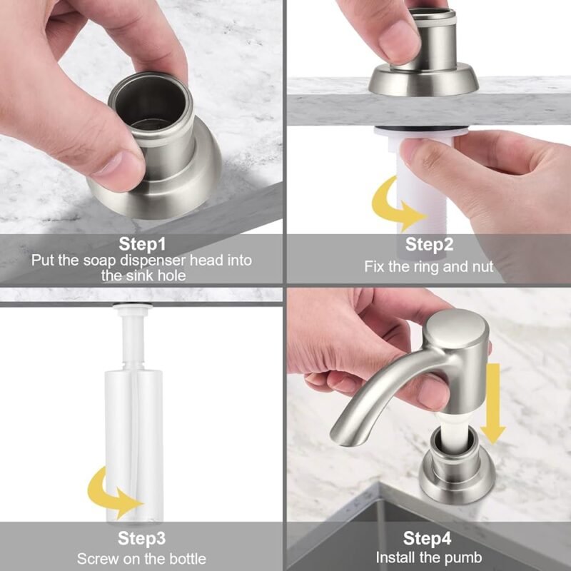 Dispensador de Jabón para Fregadero de Cocina con Bomba Curva Plata - Imagen 5