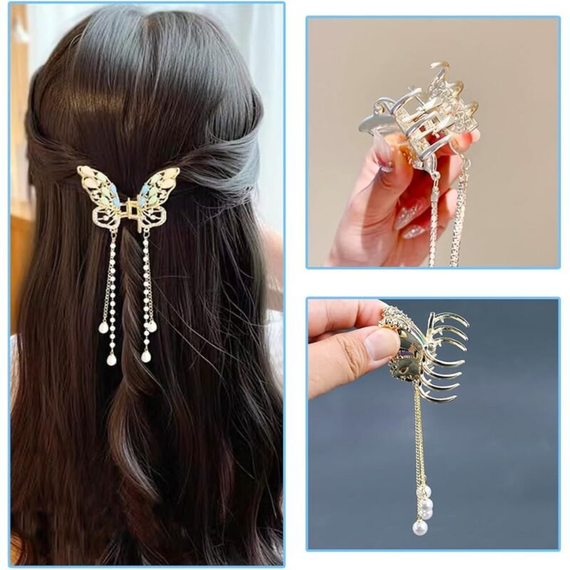 Ainvhh Pinzas de Mariposa para el Cabello con Borlas y Diamantes de Imitación - Imagen 3