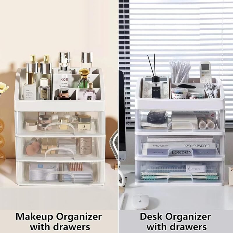 Organizador de maquillaje blanco con 3 cajones para cosméticos - Imagen 3