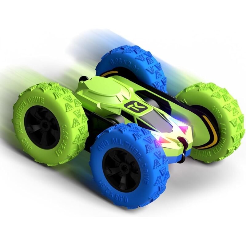 Threeking Coche de Acrobacias RC Doble Cara 360 grados Verde y Azul - Imagen 4