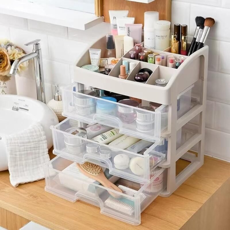 Organizador de maquillaje blanco con 3 cajones para cosméticos - Imagen 6