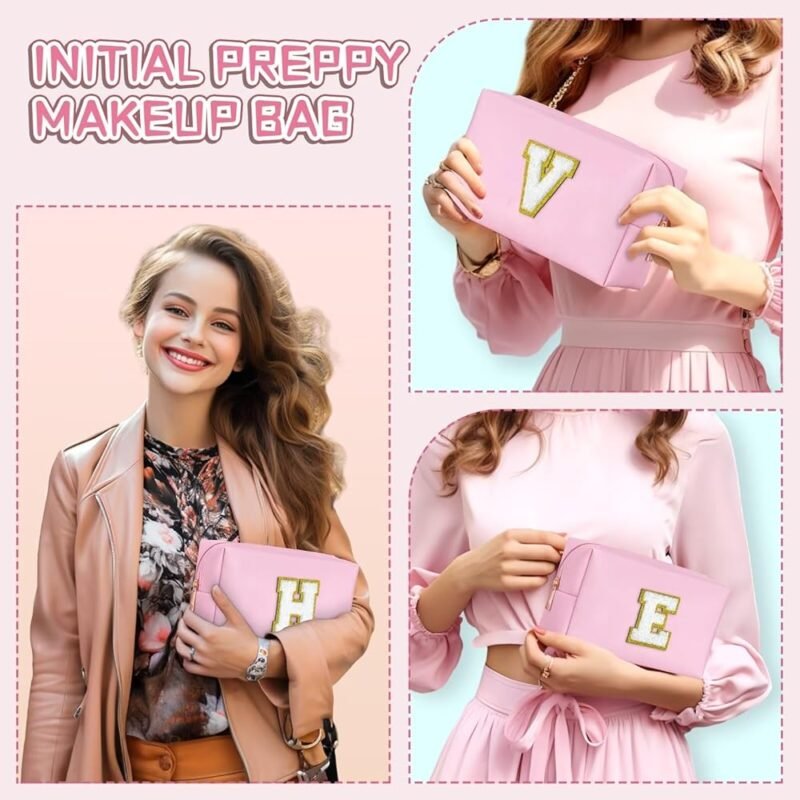 Bolsa de maquillaje para mujer Rosado con inicial personalizada - Imagen 7