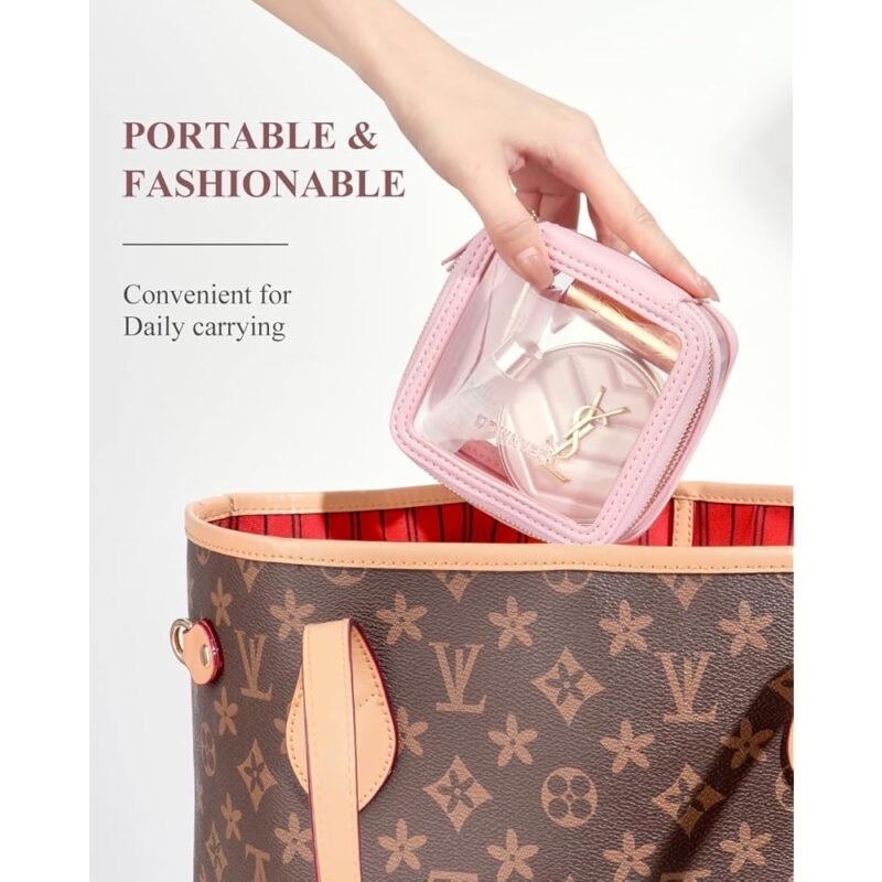 Rownyeon Mini Bolsa de Maquillaje Transparente para Viajes Rosado - Imagen 3