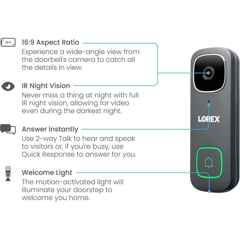 Lorex Timbre de puerta inteligente WiFi con cable 2K para seguridad - Imagen 8