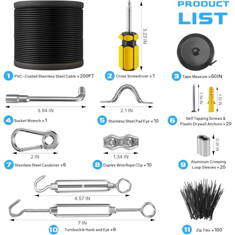 NEREUS Kit de cadena de luces para colgar con cable de acero inoxidable 200 pies - Imagen 2