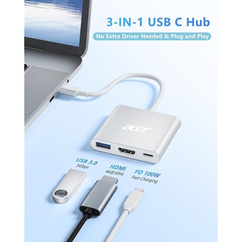 Acer Adaptador USB C a HDMI 4K con 100 W PD y USB 3.0 - Imagen 2