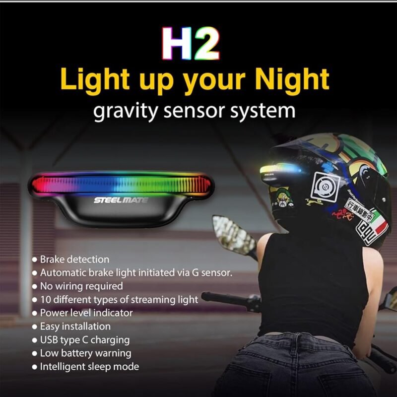 STEEL MATE H2 Luz de freno LED para casco de motocicleta segura y recargable - Imagen 3