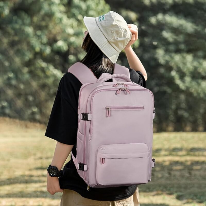 SHRRADOO Mochila de viaje para laptop 17 pulgadas rosa caqui - Imagen 7