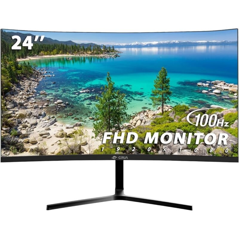 CRUA Monitor Curvo de 24 Pulgadas FHD 100Hz Ideal para Oficina y Entretenimiento