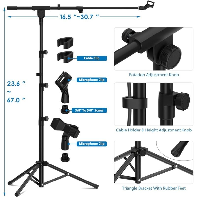 K KASONIC Soporte para Micrófono Trípode Plegable y Ajustable - Imagen 7