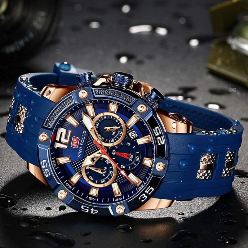 MF MINIFOCUS Reloj para Hombre Resistente al Agua Cronógrafo Azul - Imagen 2