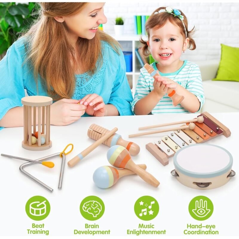 Instrumentos Musicales Montessori para Bebés Juego de Percusión de Madera - Imagen 3