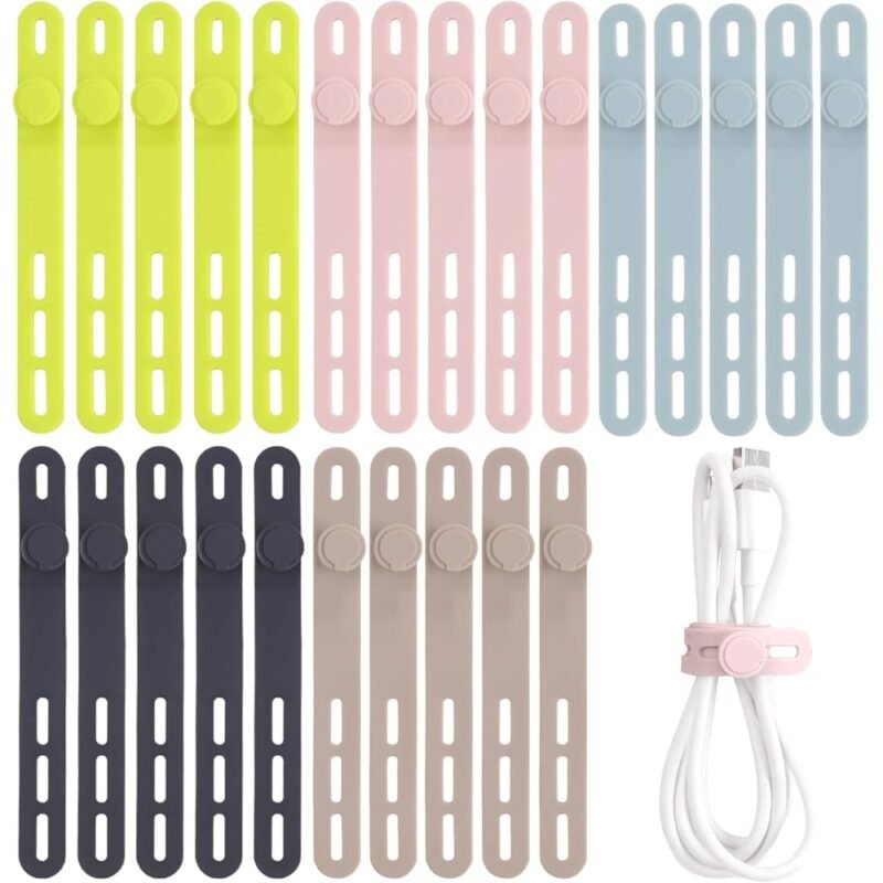 OLIGEI 25 Bridas de Silicona Reutilizables para Organización de Cables