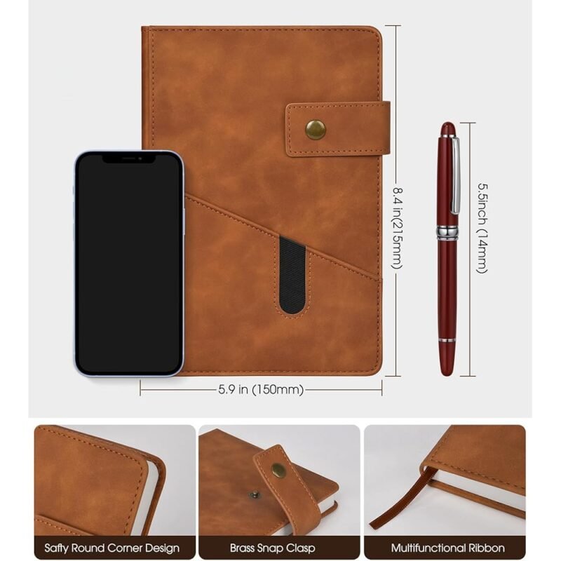 Cuaderno de cuero marrón A5 con bolígrafo diario personalizado - Imagen 2