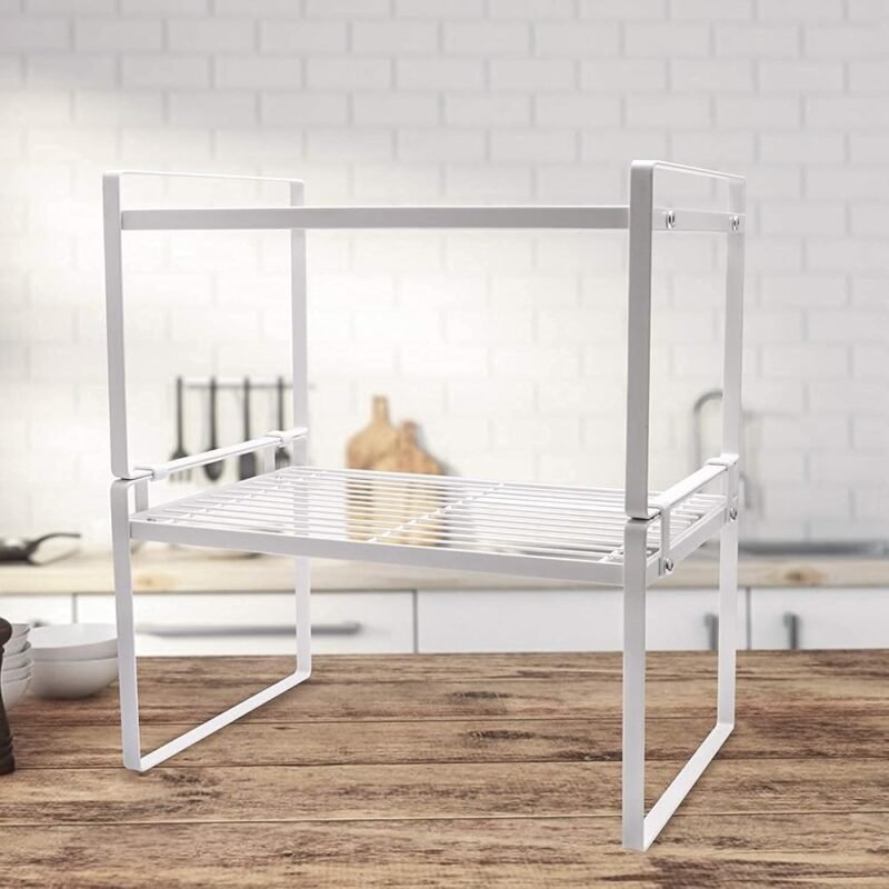 Paquete de 2 Estantes de Gabinete de Cocina Apilables en Metal Blanco - Imagen 9