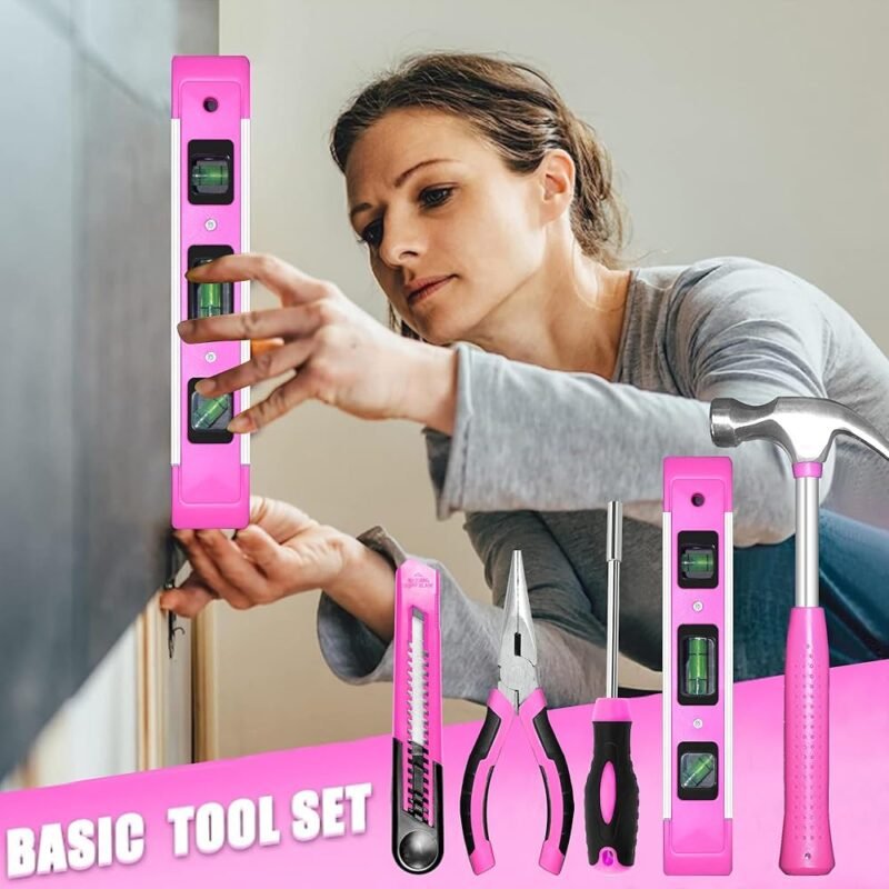 SOLUDE Juego de herramientas rosadas kit de herramientas para mujer 130 piezas - Imagen 8