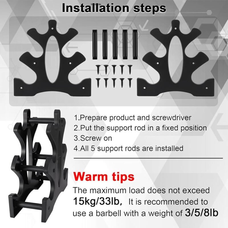 AUXSOUL Soporte para mancuernas de 3 niveles Estante de peso compacto - Imagen 4