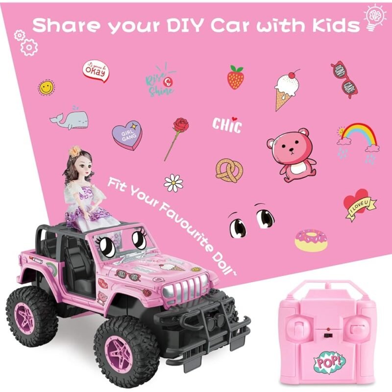 NQD Coches RC rosados a escala 1:16 para niñas con calcomanía de bricolaje - Imagen 5