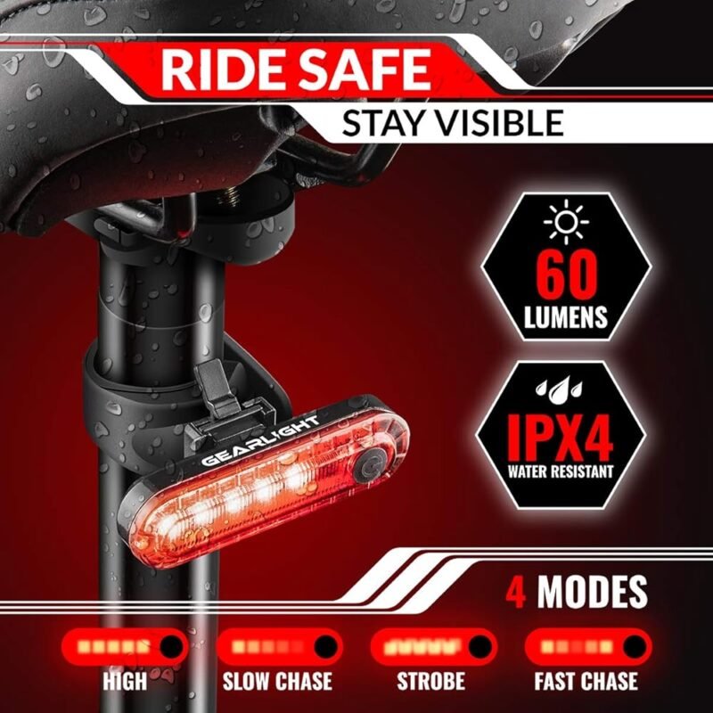 GearLight Juego de Luces Recargables para Bicicleta S400 Faro y Luz Trasera - Imagen 4