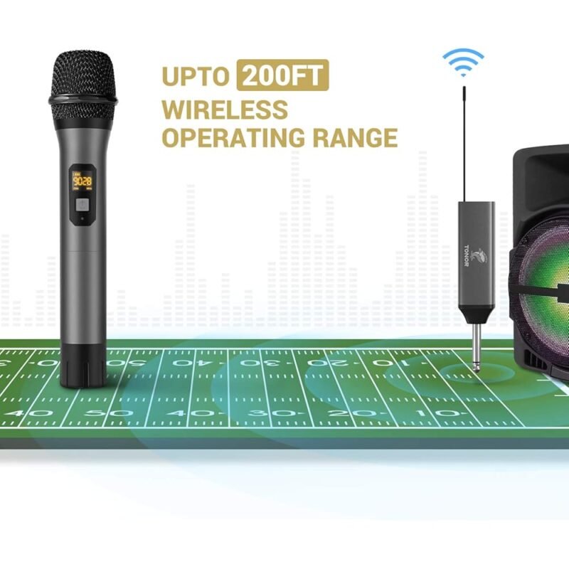 TONOR Micrófono inalámbrico dinámico dual UHF para karaoke y discursos - Imagen 3