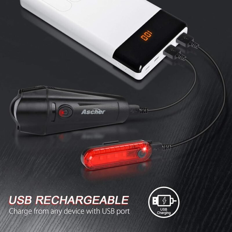 Ascher Juego de Luces para Bicicleta Ultra Brillantes Recargables por USB - Imagen 2