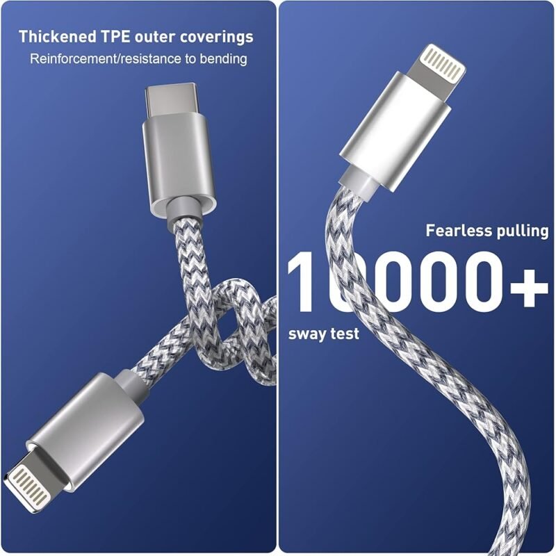 Cable USB C a Lightning MenoSupp 6 pies paquete de 3 unidades - Imagen 2