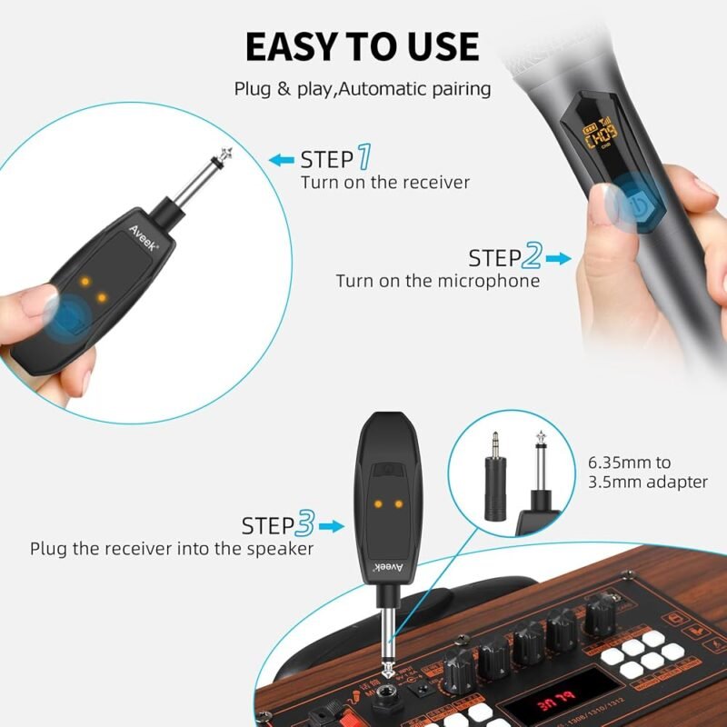 Aveek Micrófonos Inalámbricos Karaoke Recargables 2.4 GHz - Imagen 7