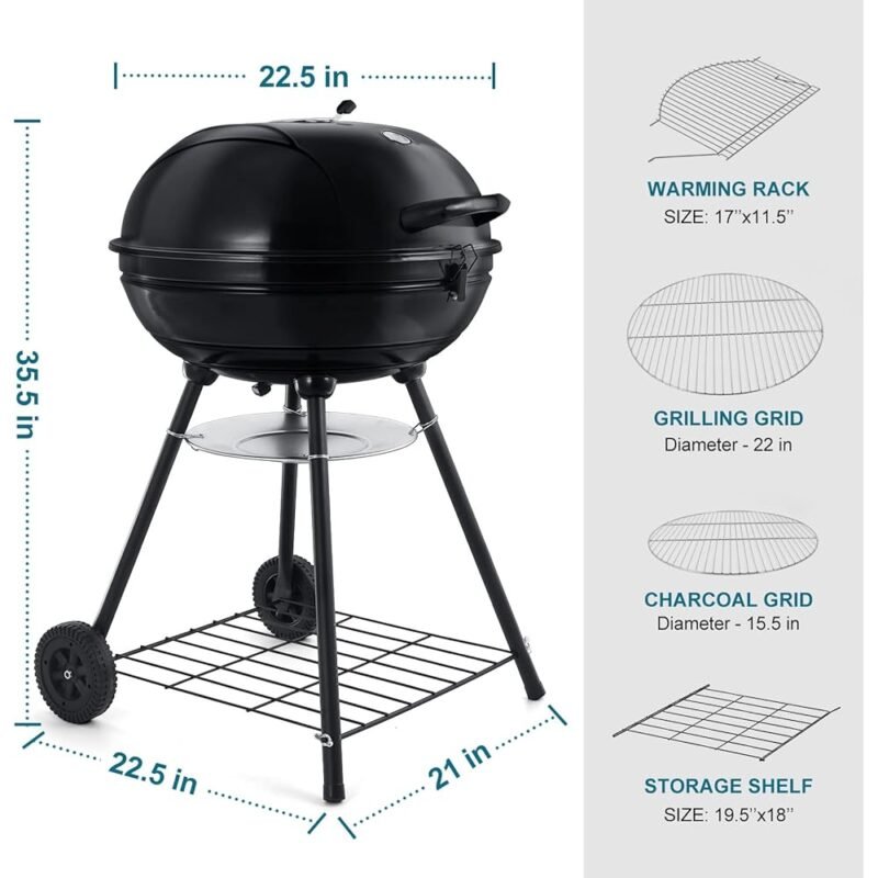 Joyfair Parrilla de Carbón de 22 Pulgadas con Termómetro y Arrancador - Imagen 8