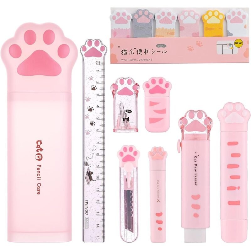 Kogcmeetl Juego de 9 Piezas de Papelería Kawaii Pata de Gato