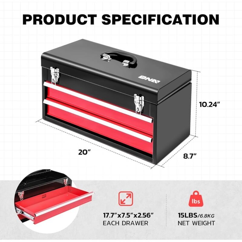 DNA MOTORING TOOLS-00408 Caja de herramientas portátil de acero 20 pulgadas - Imagen 2