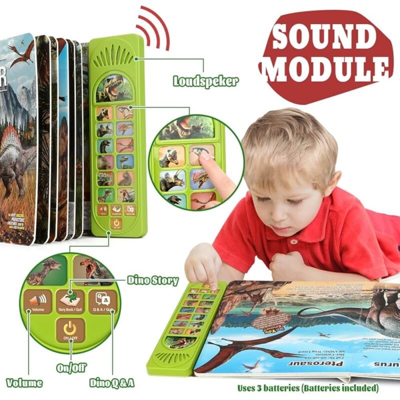 OENUX Juguetes de Dinosaurio con Libro Interactivo para Niños de 3 a 5 Años - Imagen 3