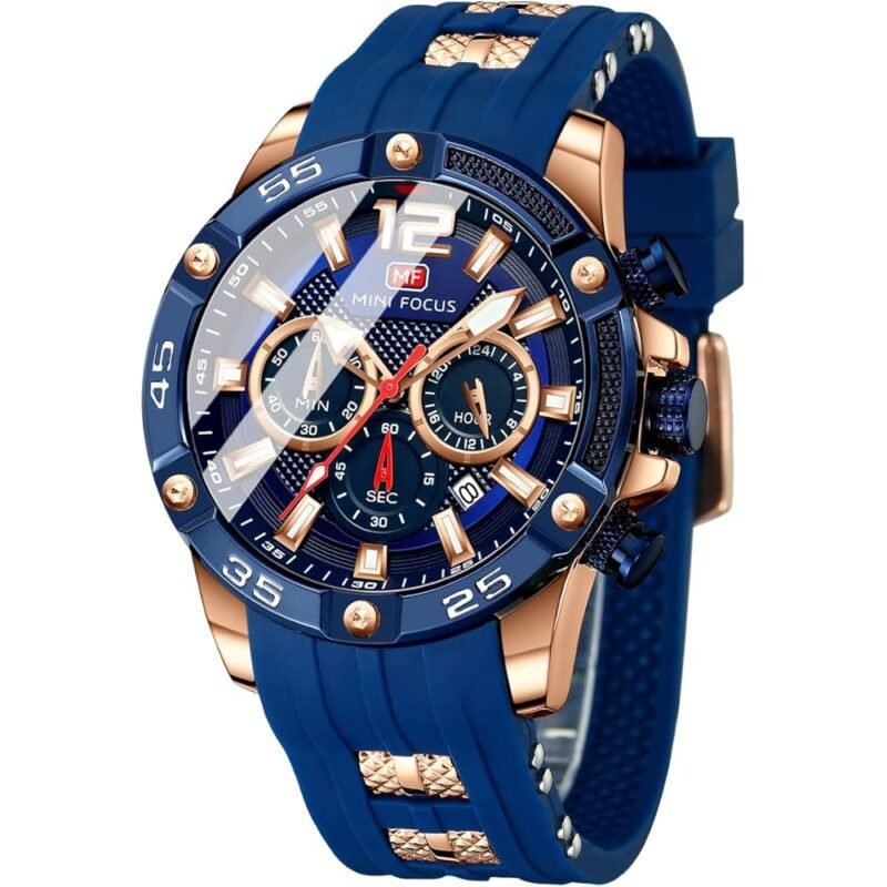 MF MINIFOCUS Reloj para Hombre Resistente al Agua Cronógrafo Azul