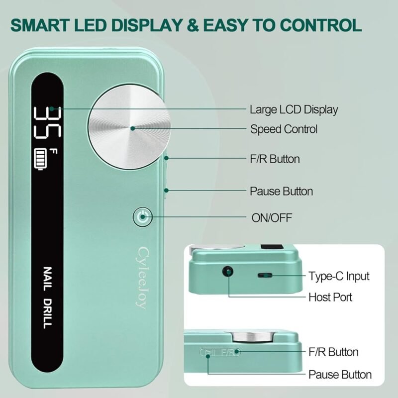 CyleeJoy Taladro de Uñas Inalámbrico Profesional 35000 RPM - Imagen 7