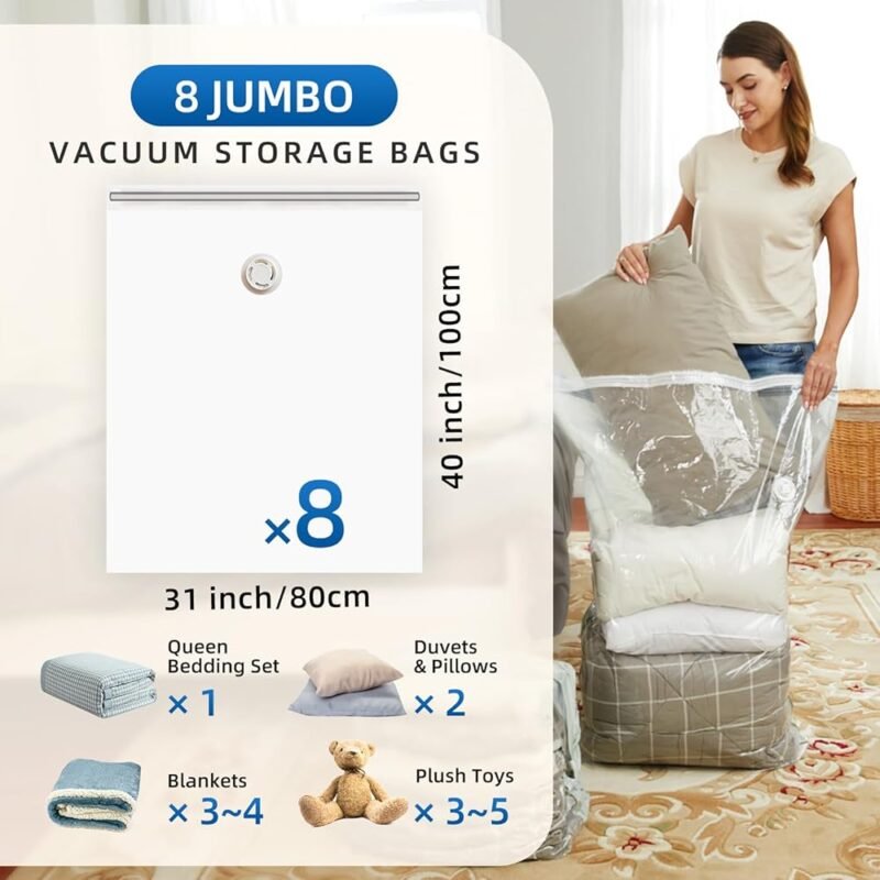 TAILI Paquete de 8 bolsas de almacenamiento al vacío jumbo para ropa de cama - Imagen 3