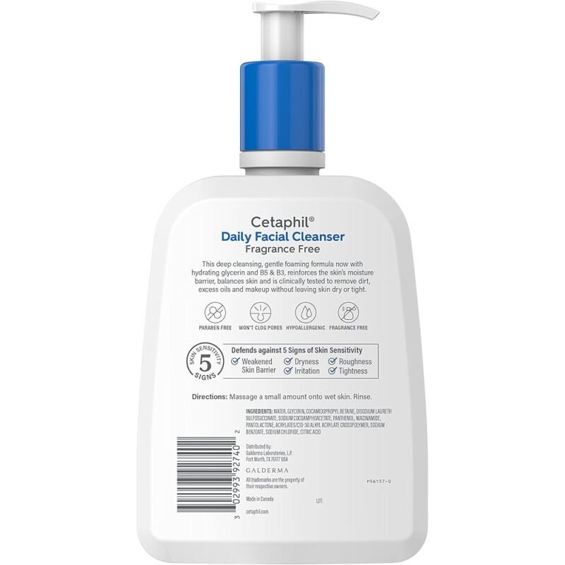 Cetaphil Limpiador Facial Diario Sin Fragancia para Piel Sensible 16 oz - Imagen 2